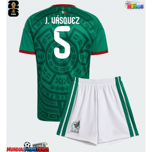 Camiseta México Johan Vasquez #5 Primera Equipación Replica Mundial 2026 para niños mangas cortas (+ Pantalones cortos)